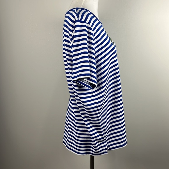 Quacker Factory Blue Stripe Sequin Anchor T-shirt Nautical Sailor Sz XL Cruise - Picture 4 of 13